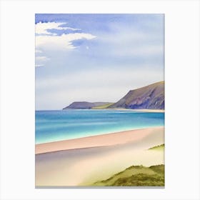 Rhossili Bay 3, Gower Peninsula, Wales Watercolour Canvas Print