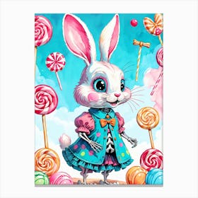 Cute Skeleton Rabbit With Candies Painting (20) Canvas Print