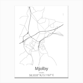 Mjolby,Sweden Minimalist Map Canvas Print