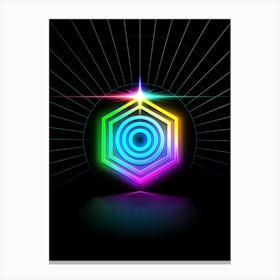 Neon Geometric Glyph in Candy Blue and Pink with Rainbow Sparkle on Black n.0079 Canvas Print
