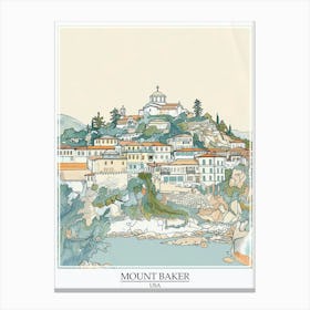 Mount Baker Usa Color Line Drawing 3 Poster Canvas Print