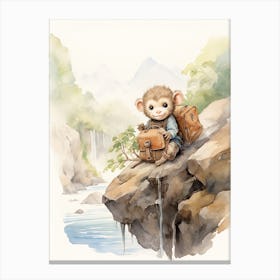 Monkey Painting Traveling Watercolour 3 Canvas Print