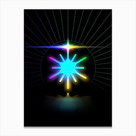 Neon Geometric Glyph Abstract in Candy Blue and Pink with Rainbow Sparkle on Black n.0297 Canvas Print