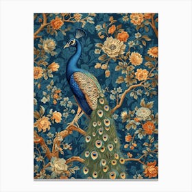 Blue Floral Peacock Wallpaper Canvas Print
