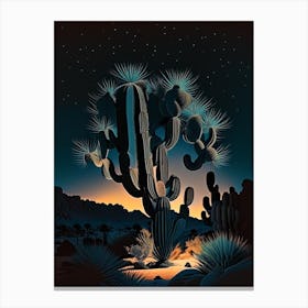Joshua Trees At Night Retro Illustration (3) Canvas Print