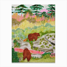 Brown Bears In The Forest Canvas Print