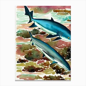 Reef Shark Vintage Graphic Watercolour Canvas Print