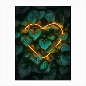 Neon Heart In The Leaves Canvas Print