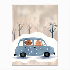 Winter Bears In A Car Canvas Print