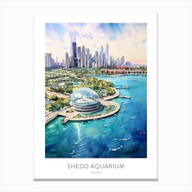 Shedd Aquarium Chicago Watercolour Travel Poster Canvas Print