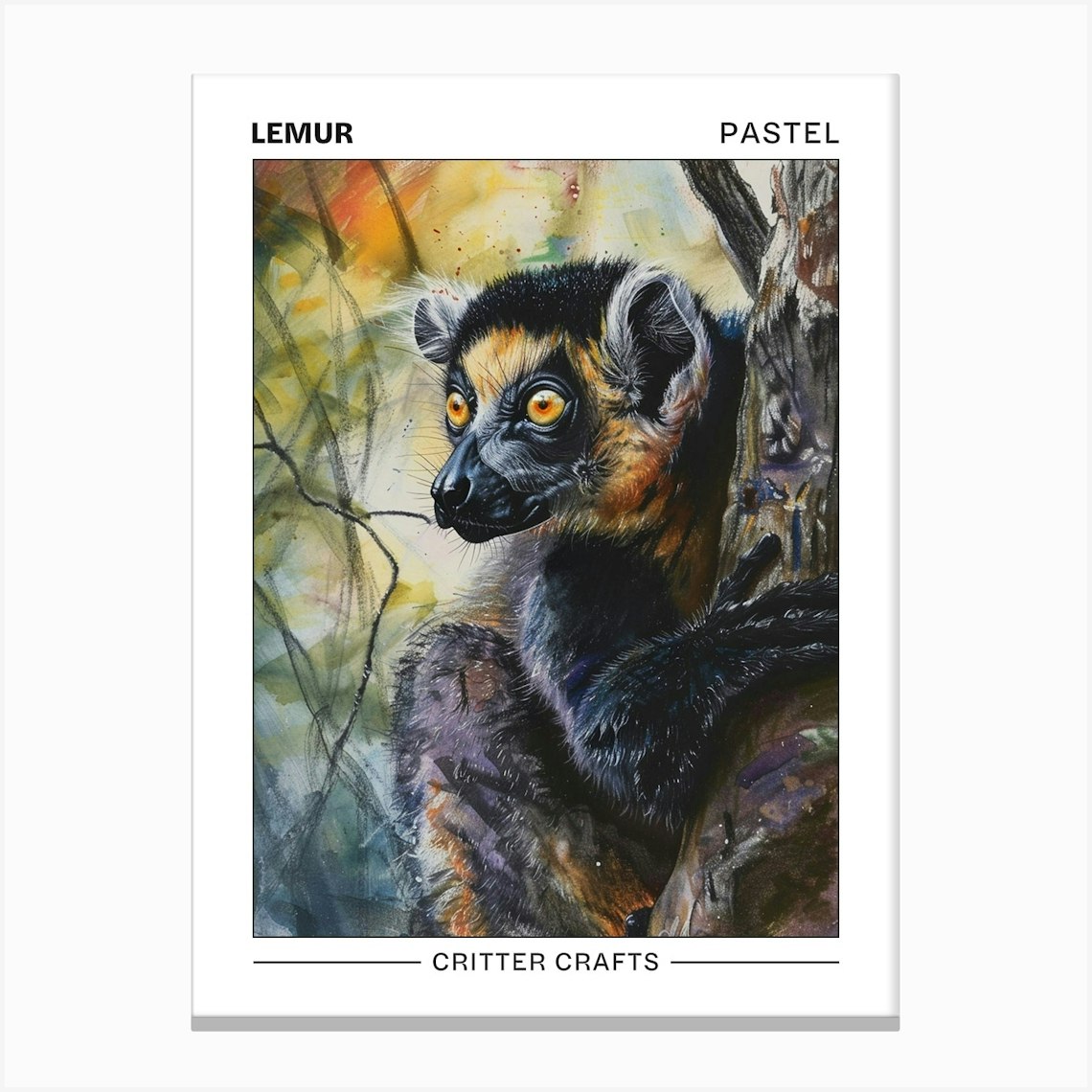 Lemur Pastel Watercolour 1 Poster Canvas Print by Critter Crafts