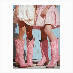 Two Girls In Pink Cowboy Boots 1 Canvas Print