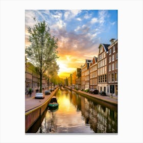 Sunset In Amsterdam Canvas Print