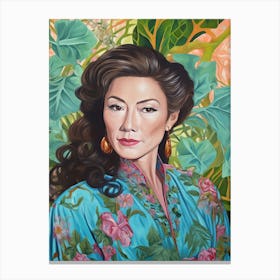 Floral Handpainted Portrait Of Michelle Yeoh 1 Canvas Print
