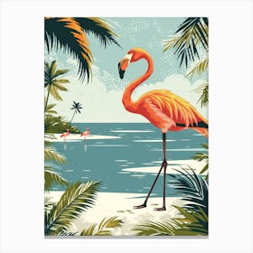 Greater Flamingo Salt Pans And Lagoons Tropical Illustration 6 Canvas Print