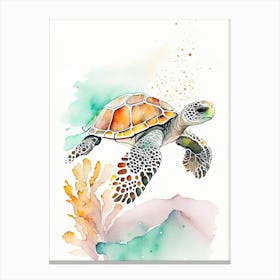 A Single Sea Turtle In Coral Reef, Sea Turtle Minimalist Watercolour 2 Canvas Print