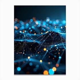 Abstract Net With Glowing Geometric Dots And Grid Waves Connecting Polygons In A Futuristic Infogra (3) Canvas Print