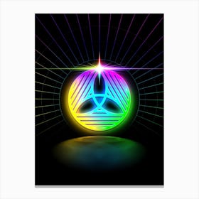 Neon Geometric Glyph in Candy Blue and Pink with Rainbow Sparkle on Black n.0099 Canvas Print
