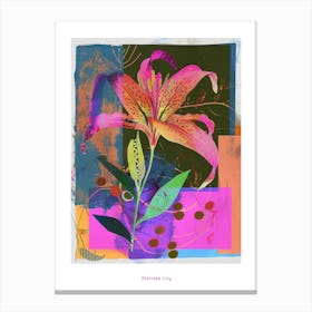 Gloriosa Lily 3 Neon Flower Collage Poster Canvas Print