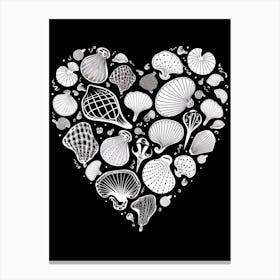 Minimalist Black & White Shell Line Drawing Heart 3 Canvas Print