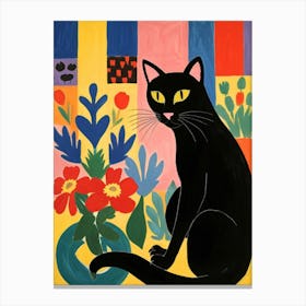 Black Cat With Flowers 8 Canvas Print