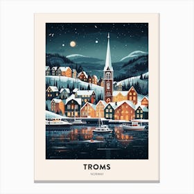 Winter Night  Travel Poster Troms Norway 2 Canvas Print