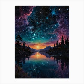 Night Sky Over Lake Canvas Print