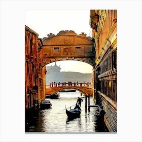 Italy, Veneto, Venice, Bridge Of Sighs With Gondolier Canvas Print