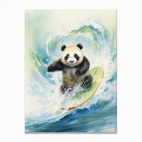 Panda Art Surfing Watercolour 3 Canvas Print
