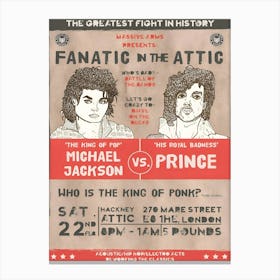 Rare Fanatic In The Attic Concert Music Poster Michael Jackson Vs Prince Mj Canvas Print