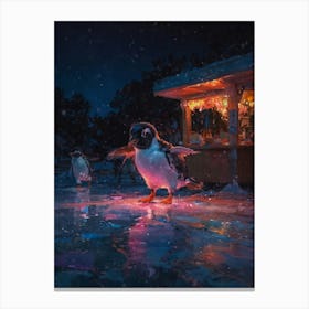 Penguins At Night Canvas Print