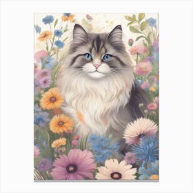 Cat In Flowers 7 Canvas Print