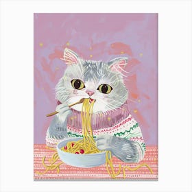 Grey Cat Pasta Lover Folk Illustration 1 Canvas Print