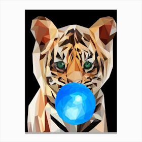 Tiger Cub With Blue Ball Canvas Print