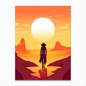 Cowgirl Riding A Horse In The Desert Orange Tones Illustration 12 Canvas Print