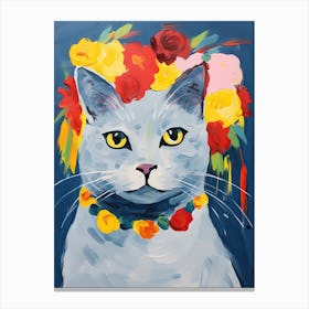 Chartreux Cat With A Flower Crown Painting Matisse Style 3 Canvas Print