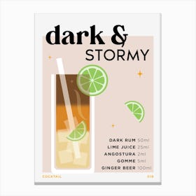 Dark & Stormy in Beige Cocktail Recipe Canvas Print