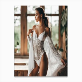 A Photo Of A Beautiful Model Wearing white Underwear 2 Canvas Print