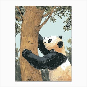 Giant Panda Scratching Its Back Against A Tree Storybook Illustration 1 Canvas Print