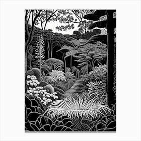 Atlanta Botanical Garden, Usa Linocut Black And White Vintage Canvas Print
