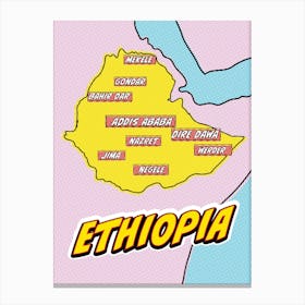 Pop Art Map Of Ethiopia Canvas Print