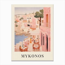 Mykonos Greece 3 Vintage Pink Travel Illustration Poster Canvas Print