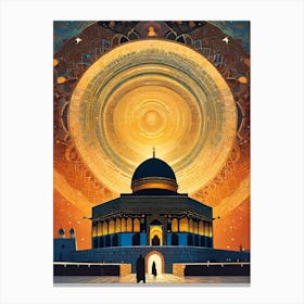 Jerusalem Temple - Islamic Mosque - Trippy Abstract Cityscape Iconic Wall Decor Visionary Psychedelic Fractals Fantasy Art Cool Full Moon Third Eye Space Sci-fi Awesome Futuristic Ancient Paintings For Your Home Gift For Him Canvas Print