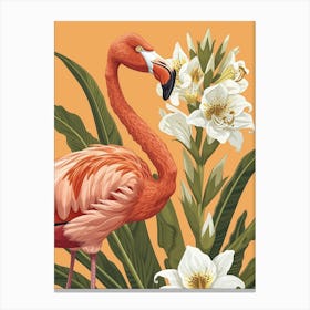 American Flamingo And Canna Lily Minimalist Illustration 1 Canvas Print