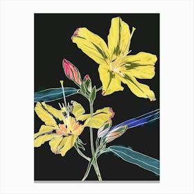 Neon Flowers On Black Evening Primrose 3 Canvas Print