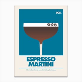 Espresso Martini, Cocktail Print (Blue) Canvas Print
