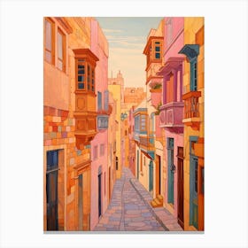 Valletta Malta 4 Vintage Pink Travel Illustration Canvas Print