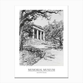 Memorial Museum Austin Texas Black And White Drawing 1 Poster Canvas Print