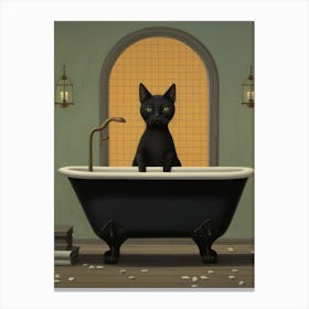 Black Cat In Bathtub 2 Canvas Print