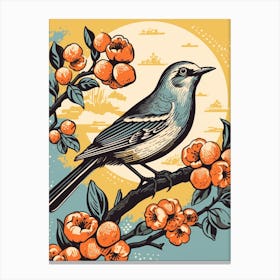 Vintage Bird Linocut Mockingbird 4 Canvas Print